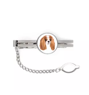 Cavalier King Charles Spaniel - geometrische Krawattennadel mit Bild und Schriftzug von Art-Dog