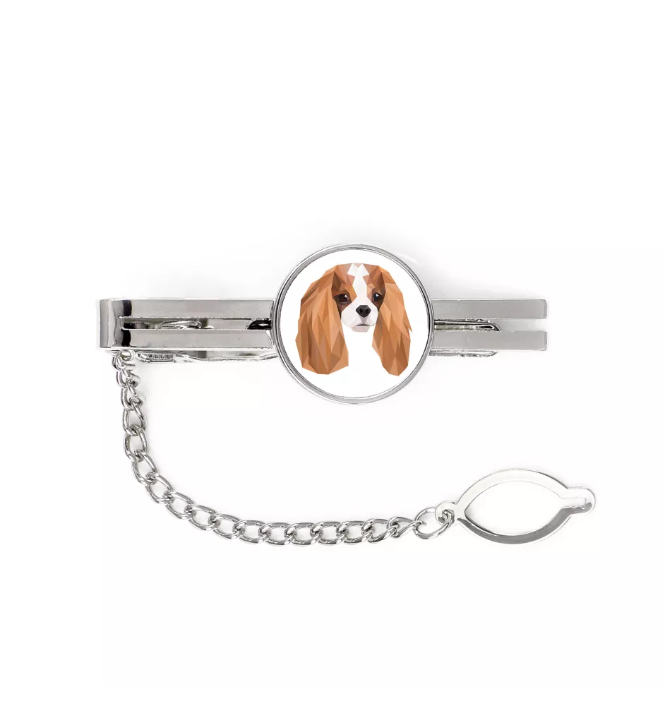 Cavalier King Charles Spaniel - geometrische Krawattennadel mit Bild und Schriftzug von Art-Dog