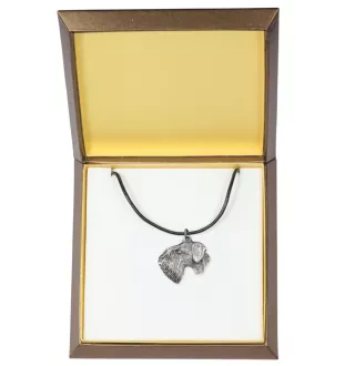 Terrier Tchèque, Cesky Terrier - Collier de chien dans une boîte cadeau, médaillon argenté pour fan de chien, pendentif remarquable de la marque Art-Dog