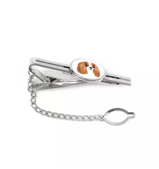 Cavalier King Charles Spaniel - geometrische Krawattennadel mit Bild und Schriftzug von Art-Dog