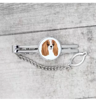 Cavalier King Charles Spaniel - geometric tie clip with a picture and inscription from Art-Dog