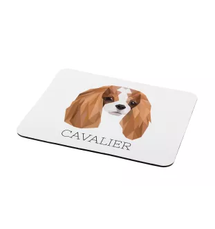 Cavalier King Charles Spaniel - geometrisches Mauspad mit Bild und Aufschrift von Art-Dog