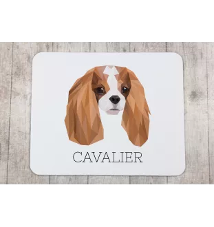 Cavalier King Charles Spaniel - tapis de souris géométrique avec photo et inscription Art-Dog