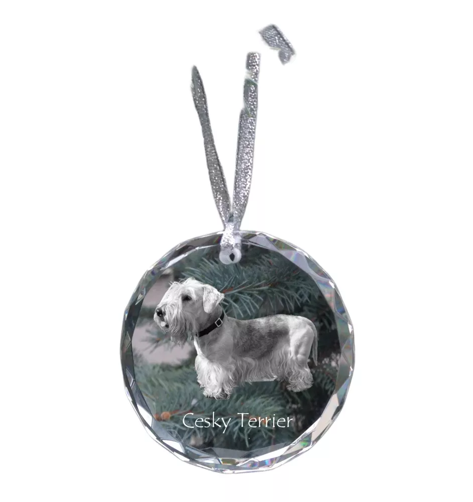 Terrier Tchèque, Cesky Terrier - boule de Noël en cristal avec une photo, photo de chien dans le cristal, décoration personnalisée pour sapin de Noël de la marque Art-Dog