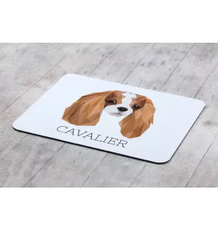 Cavalier King Charles Spaniel - tapis de souris géométrique avec photo et inscription Art-Dog