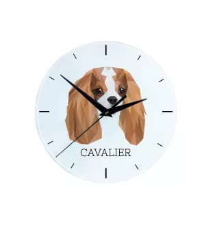 Cavalier King Charles Spaniel - geometric wall clock with a picture and the brand name Art-Dog