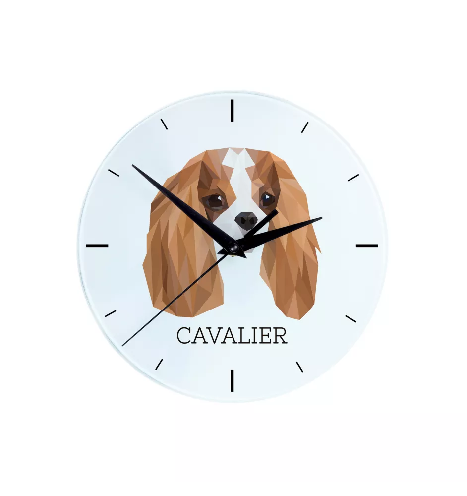Cavalier King Charles Spaniel - geometric wall clock with a picture and the brand name Art-Dog