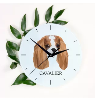 Cavalier King Charles Spaniel - horloge murale géométrique avec photo et logo de la marque Art-Dog