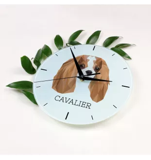 Cavalier King Charles Spaniel - horloge murale géométrique avec photo et logo de la marque Art-Dog