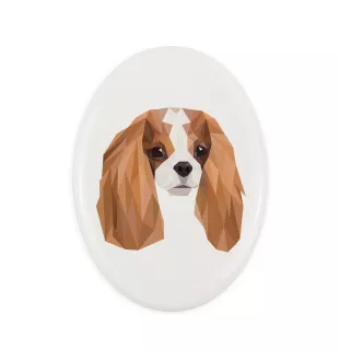 Cavalier King Charles Spaniel - une plaque avec une photo et un motif géométrique de la marque Art-Dog