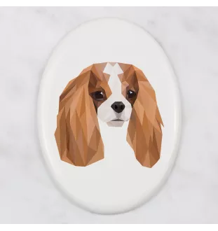 Cavalier King Charles Spaniel - une plaque avec une photo et un motif géométrique de la marque Art-Dog