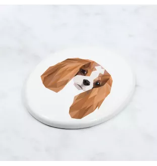 Cavalier King Charles Spaniel - Fliese mit geometrischem Bild und Schriftzug der Marke Art-Dog