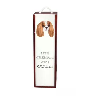 Cavalier King Charles Spaniel - geometrische Box mit einem Bild und Schriftzug für Wein der Marke Art-Dog