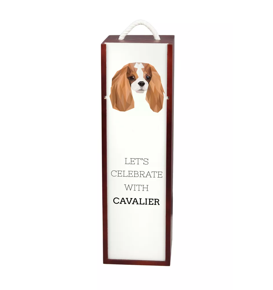Cavalier King Charles Spaniel - une boîte géométrique avec une photo et un texte pour le vin de la marque Art-Dog