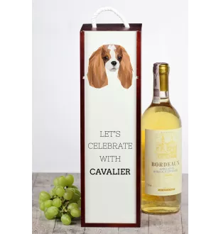 Cavalier King Charles Spaniel - geometrische Box mit einem Bild und Schriftzug für Wein der Marke Art-Dog