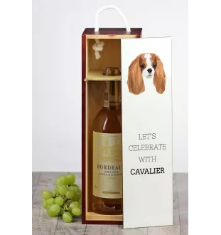 Cavalier King Charles Spaniel - geometrische Box mit einem Bild und Schriftzug für Wein der Marke Art-Dog