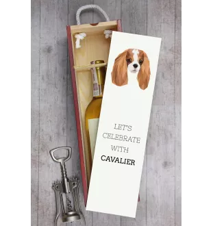 Cavalier King Charles Spaniel - geometrische Box mit einem Bild und Schriftzug für Wein der Marke Art-Dog