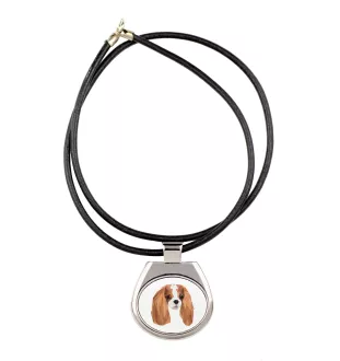 Cavalier King Charles Spaniel - collier avec une photo et un motif géométrique de la marque Art-Dog