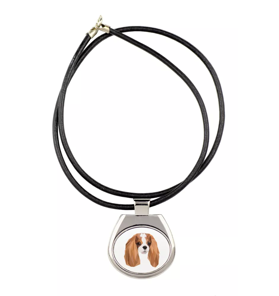 Cavalier King Charles Spaniel - collier avec une photo et un motif géométrique de la marque Art-Dog