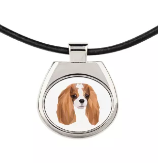 Cavalier King Charles Spaniel - collier avec une photo et un motif géométrique de la marque Art-Dog