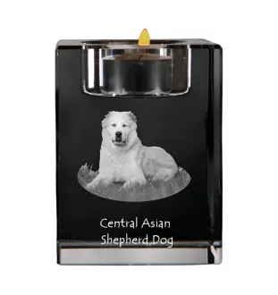 Berger d'Asie Centrale, Sredneasiatskaïa ovtcharka - Bougeoir avec photo de chien, porte bougie en cristal, cadeau personnalisé par la marque Art-Dog