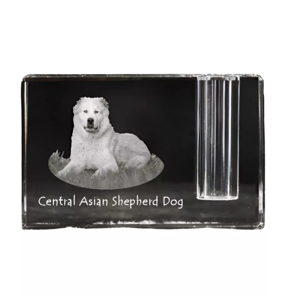 Central Asia Shepherd Dog, Central Asian Shepherd Dog - Pen stand, crystal organiser with dog photo, unique desk decoration by Art-Dog brand