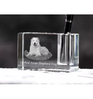 Mittelasiatischer Schäferhund, Zentralasiatischer Owtscharka - Stifthalter, Kristallorganizer mit Hundefoto, einzigartige Schreibtischdekoration der Marke Art-Dog