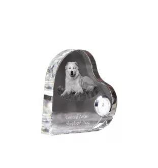 Mittelasiatischer Schäferhund, Zentralasiatischer Owtscharka - Kristalluhr mit einem Hundebild, Herzregal-Uhr, personalisierte Standuhr der Marke Art-Dog