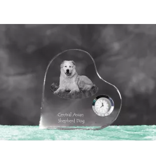 Mittelasiatischer Schäferhund, Zentralasiatischer Owtscharka - Kristalluhr mit einem Hundebild, Herzregal-Uhr, personalisierte Standuhr der Marke Art-Dog