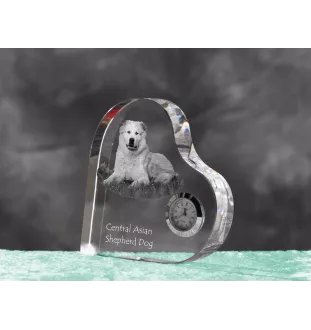 Mittelasiatischer Schäferhund, Zentralasiatischer Owtscharka - Kristalluhr mit einem Hundebild, Herzregal-Uhr, personalisierte Standuhr der Marke Art-Dog
