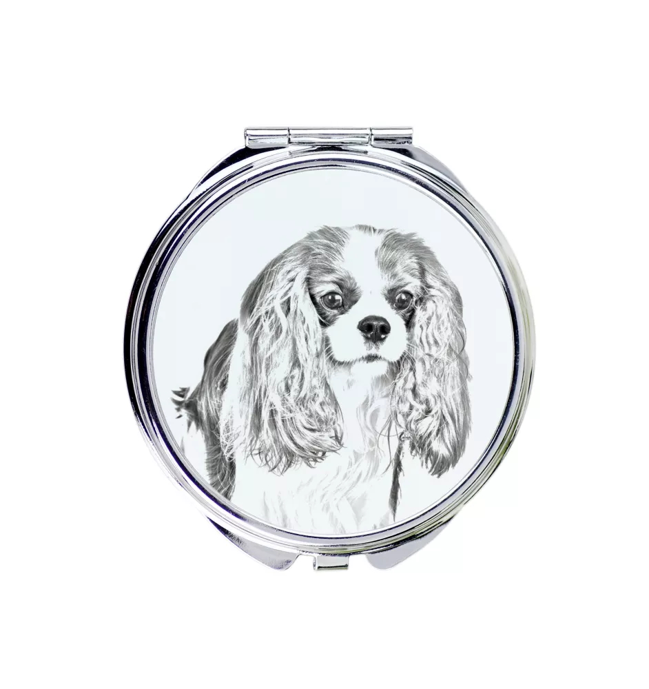 Cavalier King Charles Spaniel - Taschenspiegel mit Hund, personalisierter Taschenspiegel, kompakter Spiegel mit Art-Dog-Logo