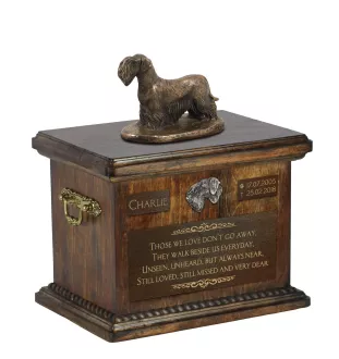 Tschechischer Terrier,   Böhmischer Terrier, Český Teriér - Eine Urne für die Asche eines Hundes, eine Urne mit einer Statue, eine personalisierte Hundeurne von der Marke Art-Dog.