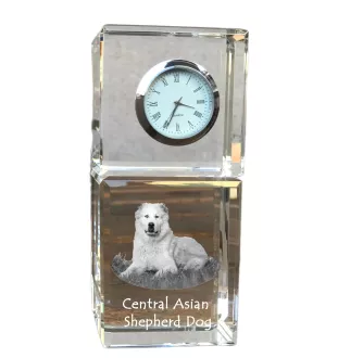 Mittelasiatischer Schäferhund, Zentralasiatischer Owtscharka - Kristalluhr mit Foto, Hundebild im Kristall, personalisierte Schreibtischuhr von Art-Dog.