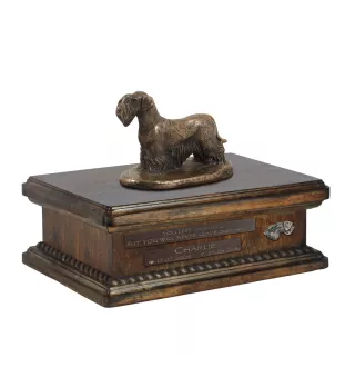 Cesky Terrier, Czech Terrier, Bohemian Terrier - urn for dog ashes, personalized urn with a statue, wooden urn with a dog by Art-Dog brand