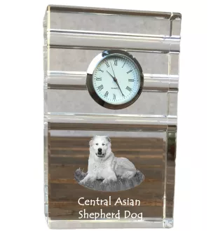 Mittelasiatischer Schäferhund, Zentralasiatischer Owtscharka - Glasuhr mit Foto, Foto eines Hundes im Kristall, personalisierte Tischuhr für das Büro der Marke Art-Dog