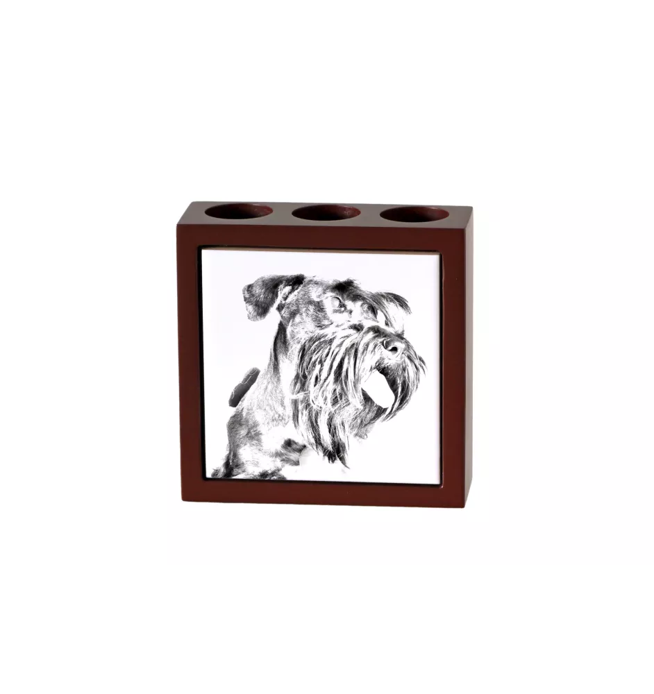 Tschechischer Terrier,   Böhmischer Terrier, Český Teriér - Stifthalter mit Hund, Schreibtischorganizer mit Aufdruck, personalisierte Schreibtischdekoration der Marke Art-Dog