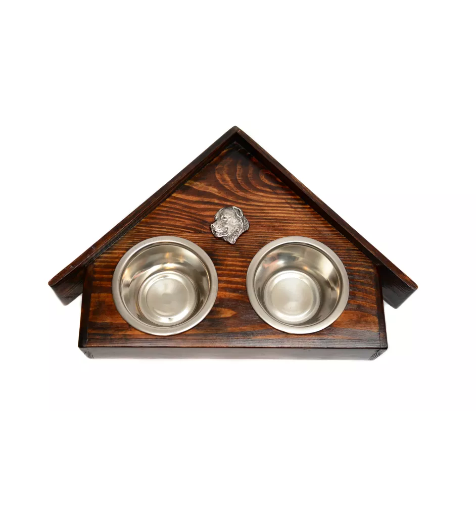 Central Asia Shepherd Dog, Central Asian Shepherd Dog - wooden stand with bowls for a dog, decorative dog bowls, a gift for adopting a dog from the Art-Dog brand