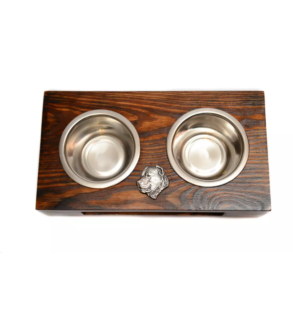 Berger d'Asie Centrale, Sredneasiatskaïa ovtcharka - support en bois avec des bols pour chien, bols pour chien en acier, cadeau pour l'adoption d'un chien de la marque Art-Dog