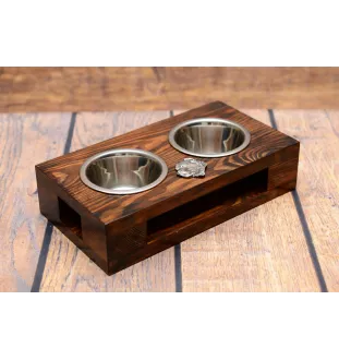 Central Asia Shepherd Dog, Central Asian Shepherd Dog - wooden stand with bowls for a dog, steel dog bowls, a gift for adopting a dog from the Art-Dog brand