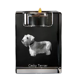 Cesky Terrier, Czech Terrier, Bohemian Terrier - Candle holder with dog photo, crystal tealight holder, personalised gift by Art-Dog brand