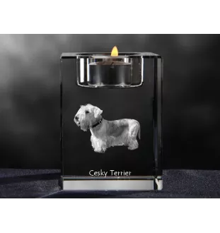 Cesky Terrier, Czech Terrier, Bohemian Terrier - Candle holder with dog photo, crystal tealight holder, personalised gift by Art-Dog brand