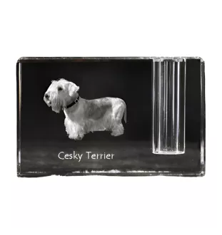 Cesky Terrier, Czech Terrier, Bohemian Terrier - Pen stand, crystal organiser with dog photo, unique desk decoration by Art-Dog brand