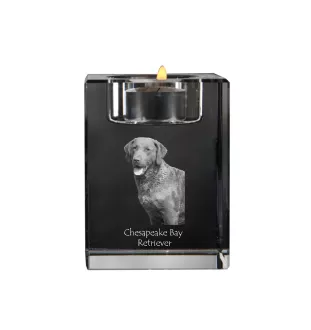 Retriever de la baie de Chesapeake - Bougeoir avec photo de chien, porte bougie en cristal, cadeau personnalisé par la marque Art-Dog