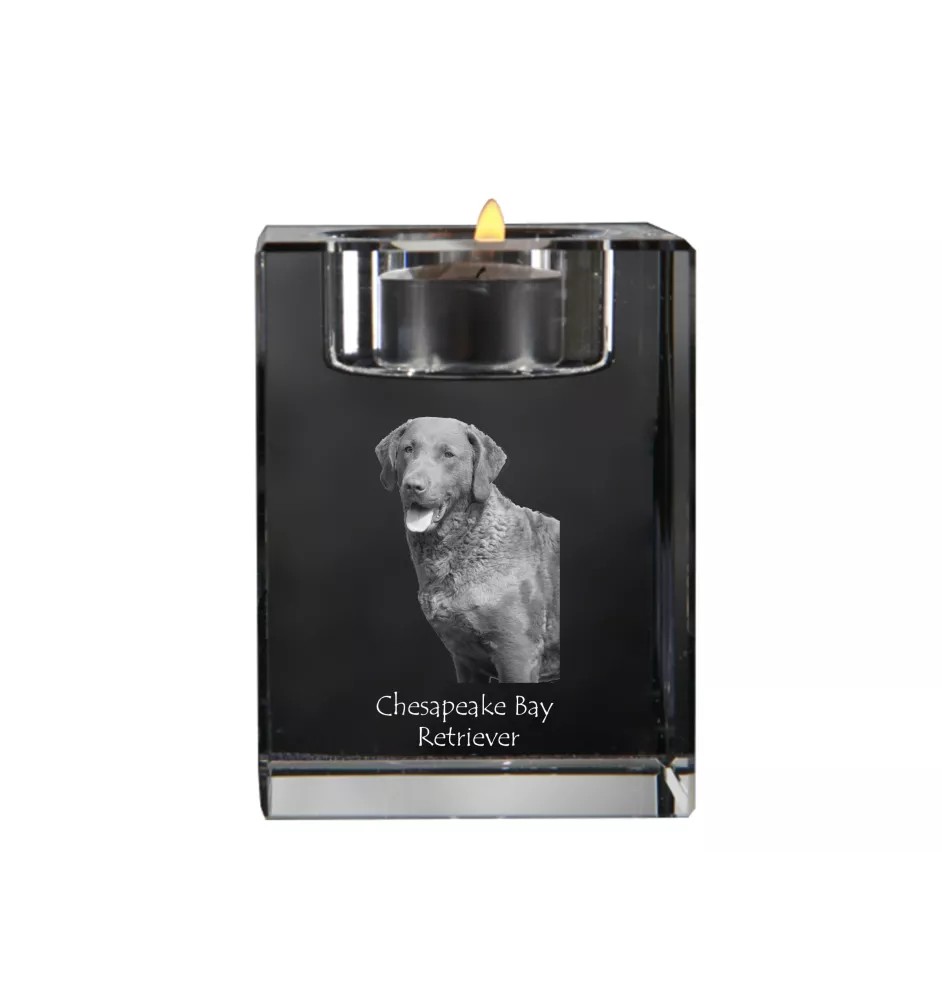 Retriever de la baie de Chesapeake - Bougeoir avec photo de chien, porte bougie en cristal, cadeau personnalisé par la marque Art-Dog