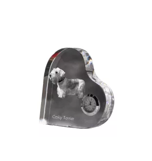 Tschechischer Terrier,   Böhmischer Terrier, Český Teriér - Kristalluhr mit einem Hundebild, Herzregal-Uhr, personalisierte Standuhr der Marke Art-Dog