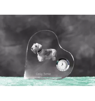Terrier Tchèque, Cesky Terrier - horloge en cristal avec une photo de chien, horloge de table en forme de cœur, horloge debout personnalisée de la marque Art-Dog