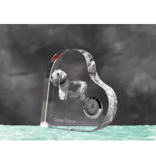 Terrier Tchèque, Cesky Terrier - horloge en cristal avec une photo de chien, horloge de table en forme de cœur, horloge debout personnalisée de la marque Art-Dog