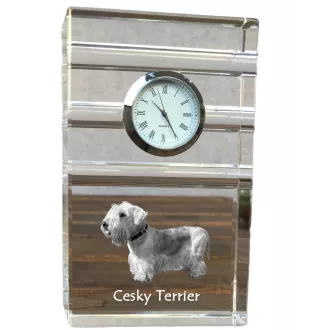 Tschechischer Terrier,   Böhmischer Terrier, Český Teriér - Glasuhr mit Foto, Foto eines Hundes im Kristall, personalisierte Tischuhr für das Büro der Marke Art-Dog