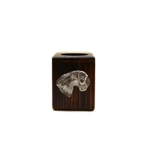Cesky Terrier, Czech Terrier, Bohemian Terrier - wooden candle holder with a dog, a unique souvenir after losing a dog, a handicraft from the Art-Dog brand