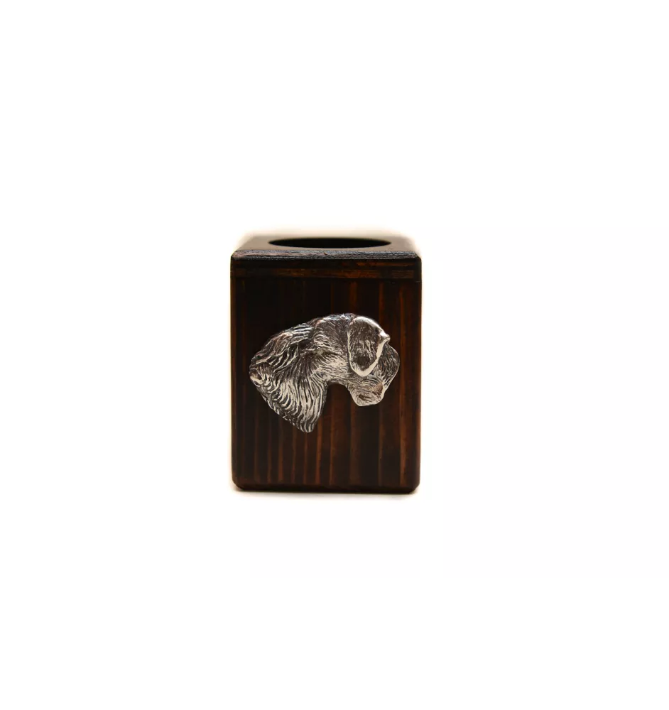 Cesky Terrier, Czech Terrier, Bohemian Terrier - wooden candle holder with a dog, a unique souvenir after losing a dog, a handicraft from the Art-Dog brand